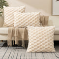 Plush Cream White Cushion Cover with 3D Texture – Soft Couch Cushion Cover for Living Room and Bedroom