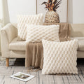 Plush Cream White Cushion Cover with 3D Texture – Soft Couch Cushion Cover for Living Room and Bedroom