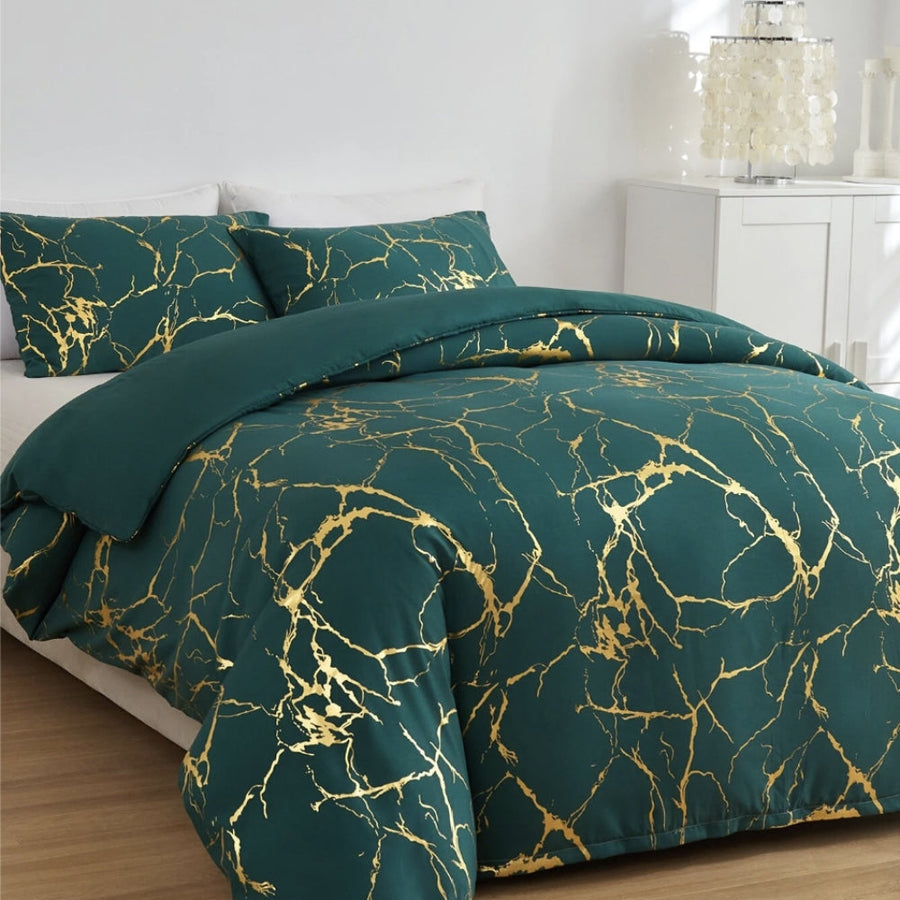 Premium Marble Pattern Duvet Cover Set with Microfiber Cotton Blend – King Size, Elegant Design with Bronzed Accents
