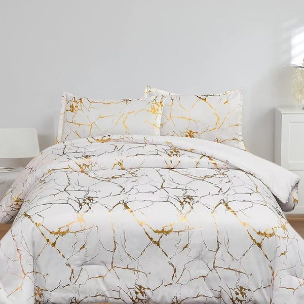 Premium Marble Pattern Duvet Cover Set with Microfiber Cotton Blend – King Size, Elegant Design with Bronzed Accents