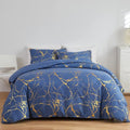 Premium Marble Pattern Duvet Cover Set with Microfiber Cotton Blend – King Size, Elegant Design with Bronzed Accents