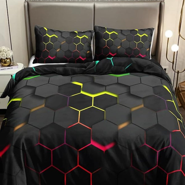 Prisma Hive Duvet Cover Set – Geometric Hexagon Design, Soft Breathable Polyester, Queen/King Size Bed Covers