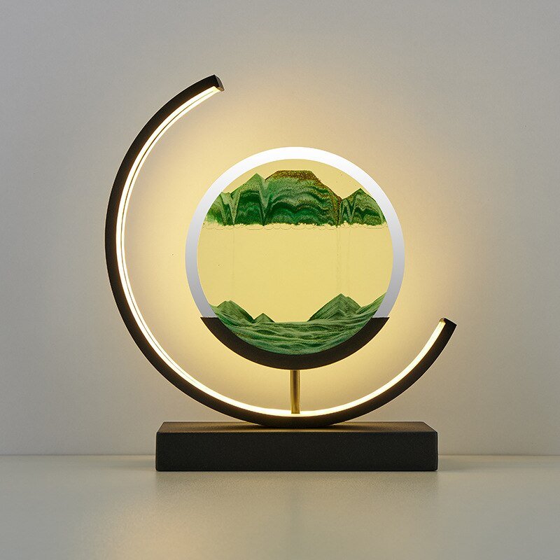 Quicksand LED Table Lamp with 360° Rotating Sand Art and Warm White Light for Bedroom or Desk