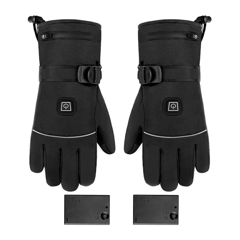 Rechargeable Heated Gloves with Touchscreen Fingertips and Waterproof Shell for Skiing and Motorcycling – Black