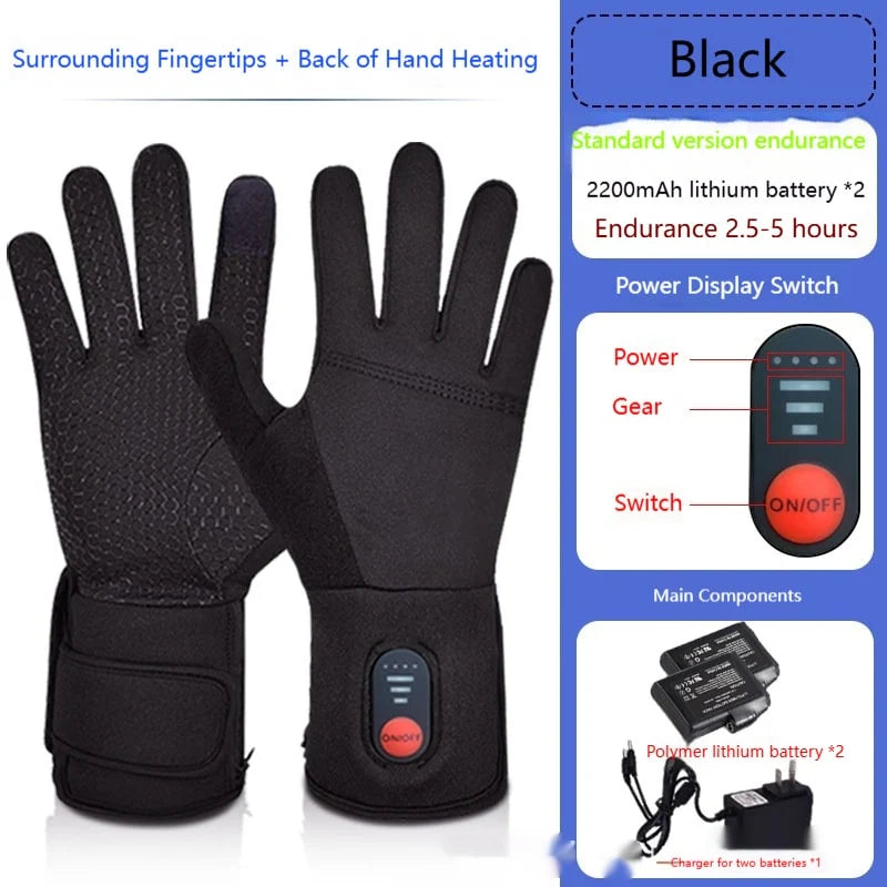 Rechargeable Heated Winter Gloves with Touchscreen Fingertips and Adjustable Heat Control