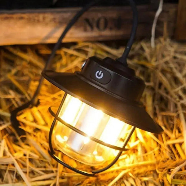 Rechargeable LED Camping Lantern with USB Type-C Charging and 7 Adjustable Light Modes - Waterproof Retro Design