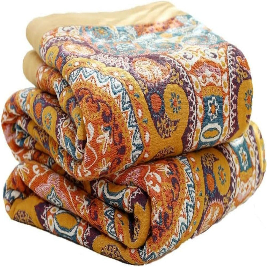 Reversible 100% Cotton Blanket Queen – Breathable Cooling Throw Blanket in Boho Design for All Seasons