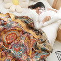 Reversible 100% Cotton Blanket Queen – Breathable Cooling Throw Blanket in Boho Design for All Seasons