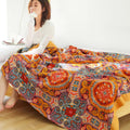 Reversible 100% Cotton Blanket Queen – Breathable Cooling Throw Blanket in Boho Design for All Seasons