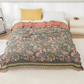 Reversible Autumn Leaf Boho Blanket – Lightweight Cotton Gauze with Tasselled Edges for Beds and Sofas