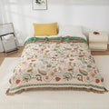 Reversible Autumn Leaf Boho Blanket – Lightweight Cotton Gauze with Tasselled Edges for Beds and Sofas