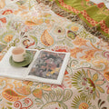 Reversible Autumn Leaf Boho Blanket – Lightweight Cotton Gauze with Tasselled Edges for Beds and Sofas