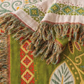 Reversible Autumn Leaf Boho Blanket – Lightweight Cotton Gauze with Tasselled Edges for Beds and Sofas