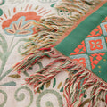 Reversible Autumn Leaf Boho Blanket – Lightweight Cotton Gauze with Tasselled Edges for Beds and Sofas