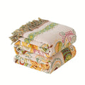 Reversible Autumn Leaf Boho Blanket – Lightweight Cotton Gauze with Tasselled Edges for Beds and Sofas