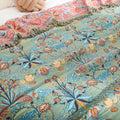 Reversible Cotton Blanket with Jacquard Floral Weave and Decorative Tassels – 200x230cm Multi-Purpose Throw for Bed or Sofa
