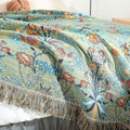 Reversible Cotton Blanket with Jacquard Floral Weave and Decorative Tassels – 200x230cm Multi-Purpose Throw for Bed or Sofa
