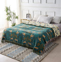 Reversible Cotton Throw Blanket with Bird and Floral Design – Soft and Breathable, Ideal for Home Decor and Cozy Comfort