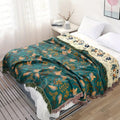 Reversible Cotton Throw Blanket with Bird and Floral Design – Soft and Breathable, Ideal for Home Decor and Cozy Comfort