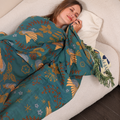 Reversible Cotton Throw Blanket with Bird and Floral Design – Soft and Breathable, Ideal for Home Decor and Cozy Comfort