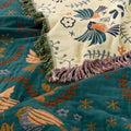 Reversible Cotton Throw Blanket with Bird and Floral Design – Soft and Breathable, Ideal for Home Decor and Cozy Comfort