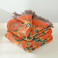 Reversible Throw Blanket in Orange and Teal Cotton Gauze with Floral Design – Soft and Versatile for Indoor and Outdoor Use