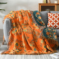 Reversible Throw Blanket in Orange and Teal Cotton Gauze with Floral Design – Soft and Versatile for Indoor and Outdoor Use