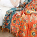 Reversible Throw Blanket in Orange and Teal Cotton Gauze with Floral Design – Soft and Versatile for Indoor and Outdoor Use
