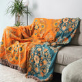 Reversible Throw Blanket in Orange and Teal Cotton Gauze with Floral Design – Soft and Versatile for Indoor and Outdoor Use