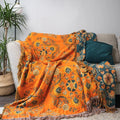 Reversible Throw Blanket in Orange and Teal Cotton Gauze with Floral Design – Soft and Versatile for Indoor and Outdoor Use
