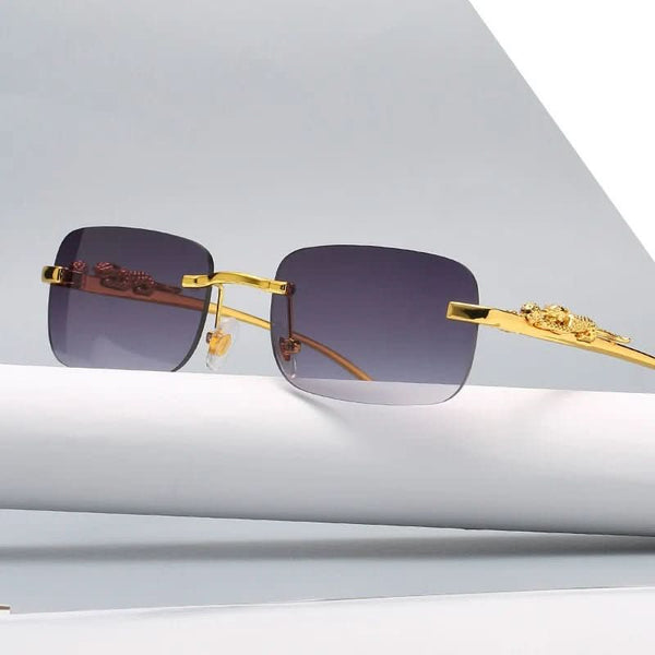 Rimless Sunglasses – Leopard Head Design, UV400 Protection 1