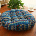 Round Boho Cushion in Soft Cotton Linen with Floral Pattern – Thick Comfortable Floor Seat for Meditation and Yoga