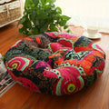 Round Boho Cushion in Soft Cotton Linen with Floral Pattern – Thick Comfortable Floor Seat for Meditation and Yoga