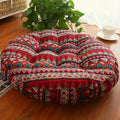 Round Boho Cushion in Soft Cotton Linen with Floral Pattern – Thick Comfortable Floor Seat for Meditation and Yoga