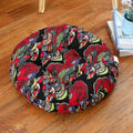 Round Boho Cushion in Soft Cotton Linen with Floral Pattern – Thick Comfortable Floor Seat for Meditation and Yoga