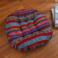 Round Boho Cushion in Soft Cotton Linen with Floral Pattern – Thick Comfortable Floor Seat for Meditation and Yoga