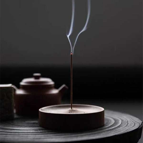 Round Wooden Incense Stick Holder with Ash Catcher – Natural Wood Design for Home and Office Use
