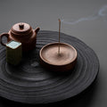 Round Wooden Incense Stick Holder with Ash Catcher – Natural Wood Design for Home and Office Use