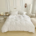 Ruffle Flower Duvet Cover Set with Pinch Pleated Design – Cotton Microfiber Blend, Includes Pillowcases, Twin to King Sizes