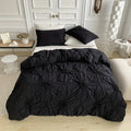 Ruffle Flower Duvet Cover Set with Pinch Pleated Design – Cotton Microfiber Blend, Includes Pillowcases, Twin to King Sizes