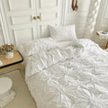 Ruffle Flower Duvet Cover Set with Pinch Pleated Design – Cotton Microfiber Blend, Includes Pillowcases, Twin to King Sizes