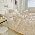 Ruffle Flower Duvet Cover Set with Pinch Pleated Design – Cotton Microfiber Blend, Includes Pillowcases, Twin to King Sizes