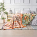 Rustic Boho Floral Cotton Blanket with Fringe – Soft, Breathable Throw for Home Decor and Picnics, Orange and Blue Design