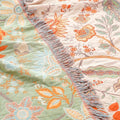 Rustic Boho Floral Cotton Blanket with Fringe – Soft, Breathable Throw for Home Decor and Picnics, Orange and Blue Design