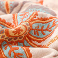 Rustic Boho Floral Cotton Blanket with Fringe – Soft, Breathable Throw for Home Decor and Picnics, Orange and Blue Design