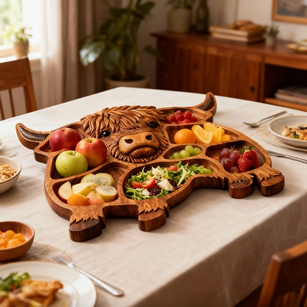 Rustic Cow Charcuterie Board – Handcrafted Large Meat and Cheese Board with Multiple Compartments for Entertaining
