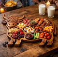 Rustic Cow Charcuterie Board – Handcrafted Large Meat and Cheese Board with Multiple Compartments for Entertaining