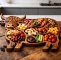 Rustic Cow Charcuterie Board – Handcrafted Large Meat and Cheese Board with Multiple Compartments for Entertaining