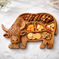 Rustic Cow Charcuterie Board – Handcrafted Large Meat and Cheese Board with Multiple Compartments for Entertaining