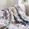 Rustic Floral Cotton Blanket with Reversible Jacquard Design and Tassels - Lightweight All-Season Throw for Home Décor